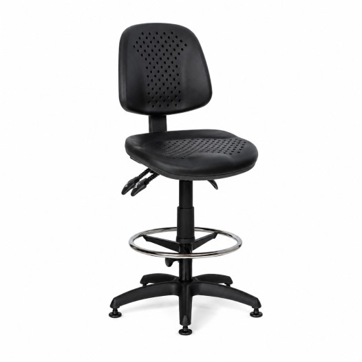 Industrieller Stuhl mit runder Fußstütze auf Gleitern, WORKSEAT MB COMFORT HIGH F
