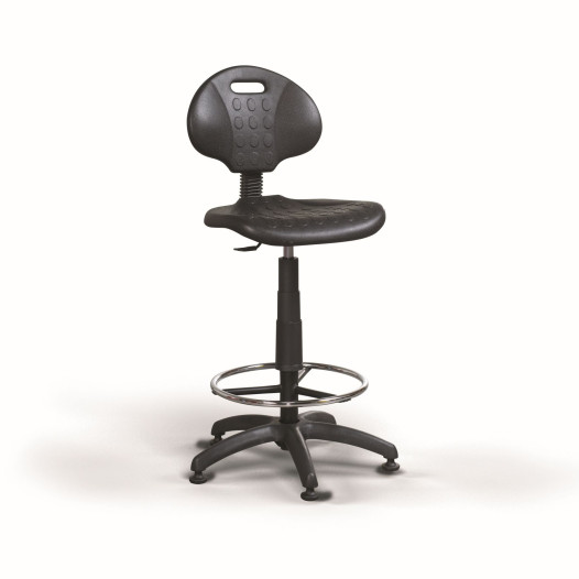 WORKSEAT AN CLASSIC HIGH F | Erhöhter industrieller Stuhl mit runder Fußstütze auf Gleitern