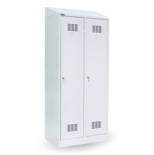 LOCKERPLUS H 2 BW TOP | 2-er Spind mit Trennwand und Schrägdach /eingebaut/