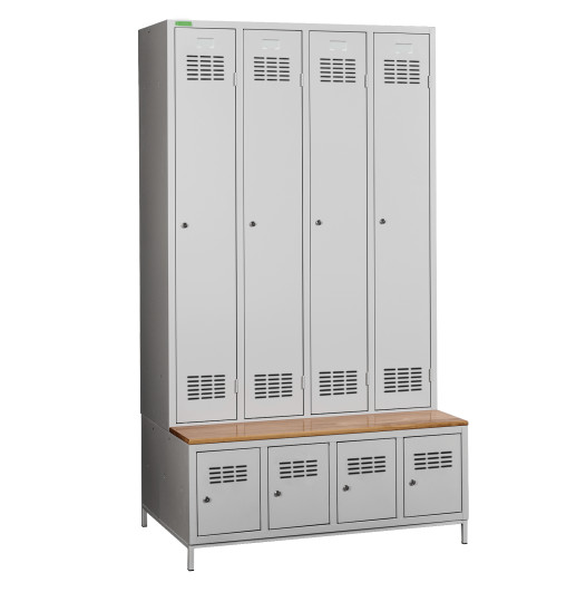 COMFORT H 4 | 4 + 4-türiger Kleiderschrank mit eingebauter Sitzbank und Schuhschränken