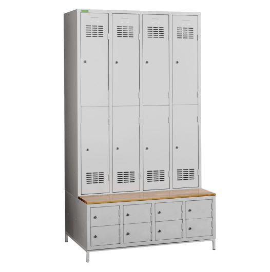 COMFORT H 4/8 | 8 + 8-türiger Kleiderschrank mit eingebauter Sitzbank und Schuhschränken
