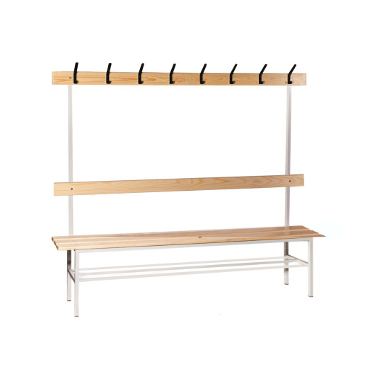 BRIDGE LL 2000 AH+ | Garderobenbank mit Rückenlehne und Kleiderbügeln 2000 mm lang mit Schuhablage