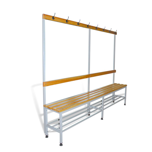 BRIDGE IM 2000 AH + | Garderobenbank mit Rückenlehne und Kleiderbügeln, 2000 mm lang, mit Schuhablage