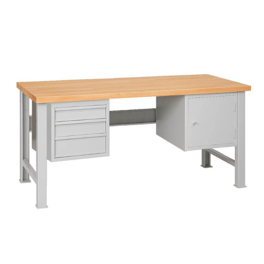 MODULBENCH GE 2000 D3C1 | Werkbank mit 3 Hängeschubladen und Schrank, mit festen Beinen, 2000 mm